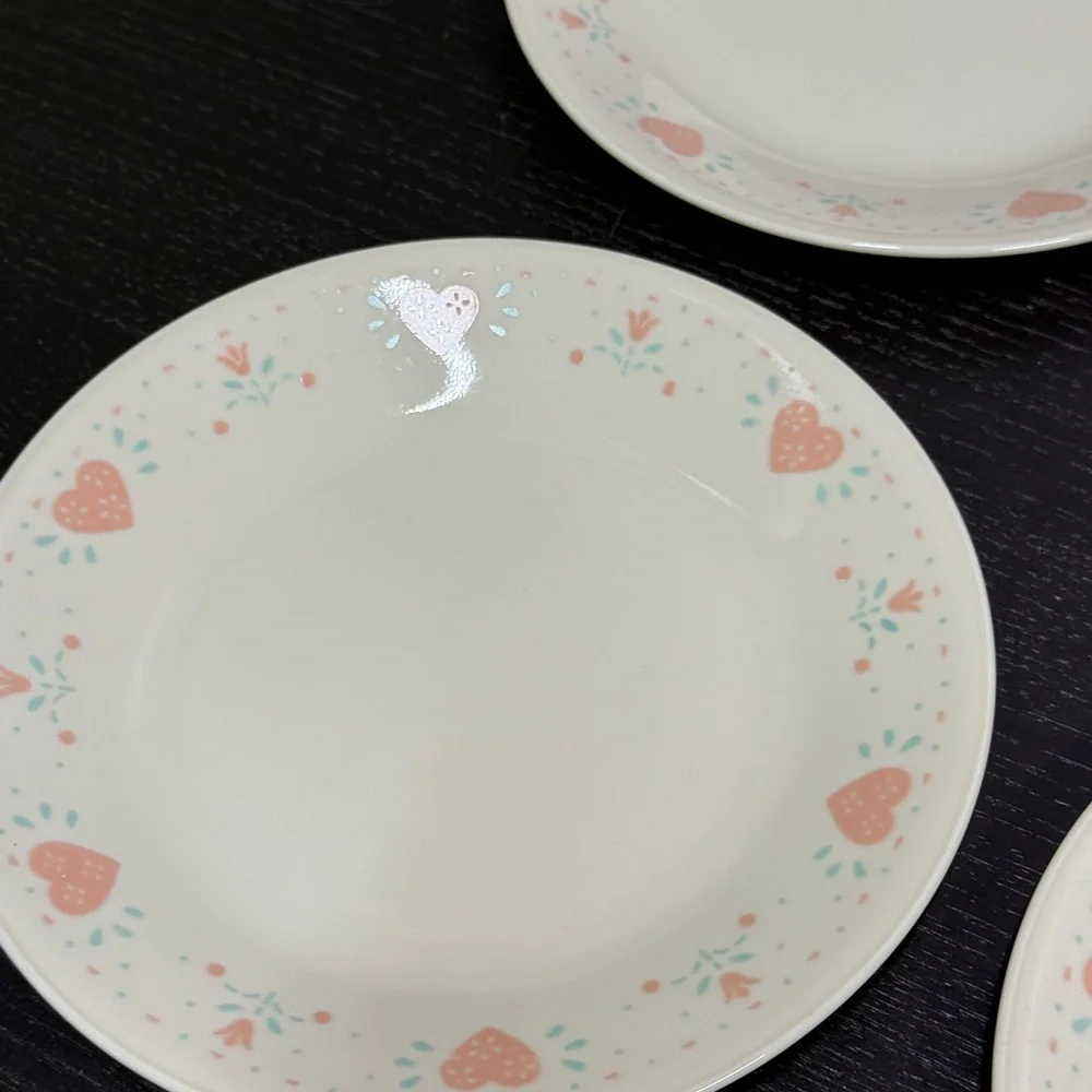 Corelle Forever Yours Pink and Blue Dinnerware Set with Heart Design set of 4